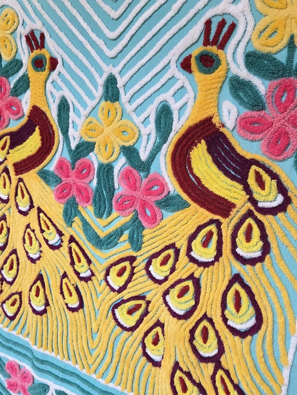 Vintage Chenille Peacock Bedspread 90